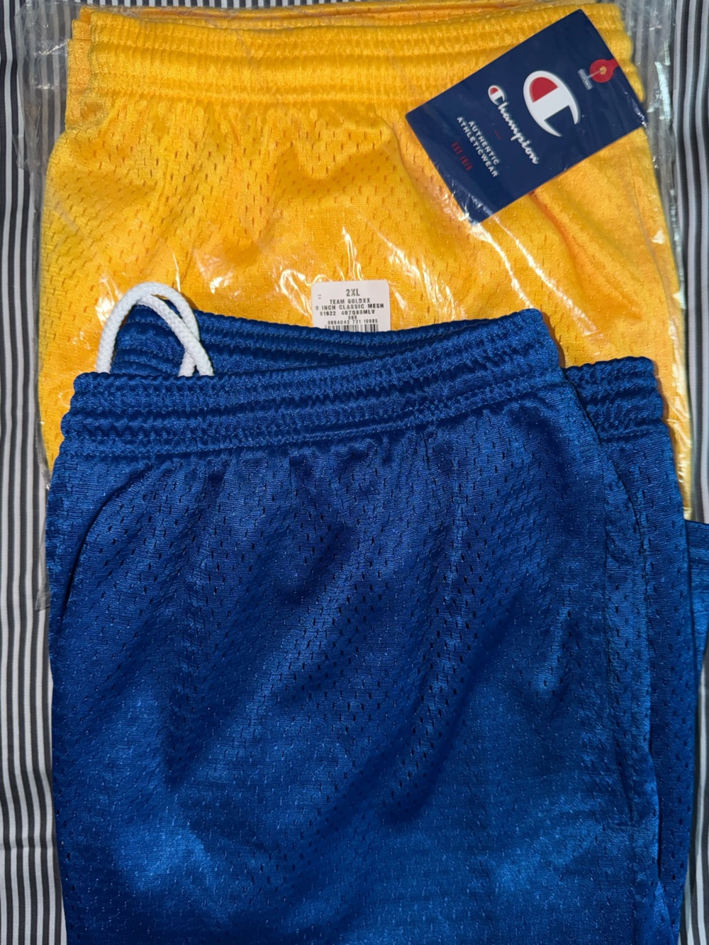 Champion Royal Blue and GOLD Mesh Athletic Shorts with Drawstring 2 Pairs